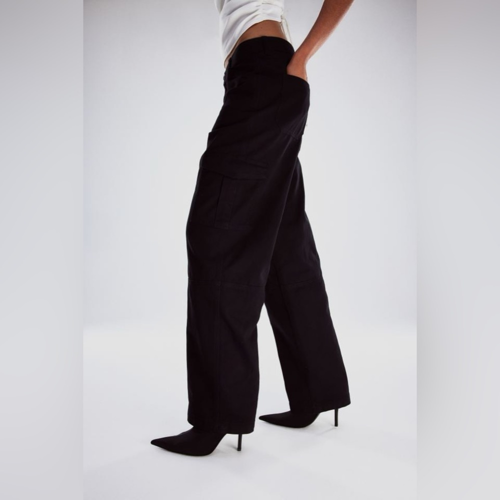 NWT H&M High Waist Cargo Twill Baggy Black Pant Sz 6
